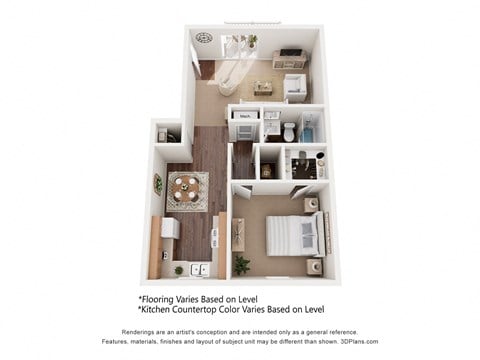 Floor plan for 1 bed, 1 bath, 670 sqft